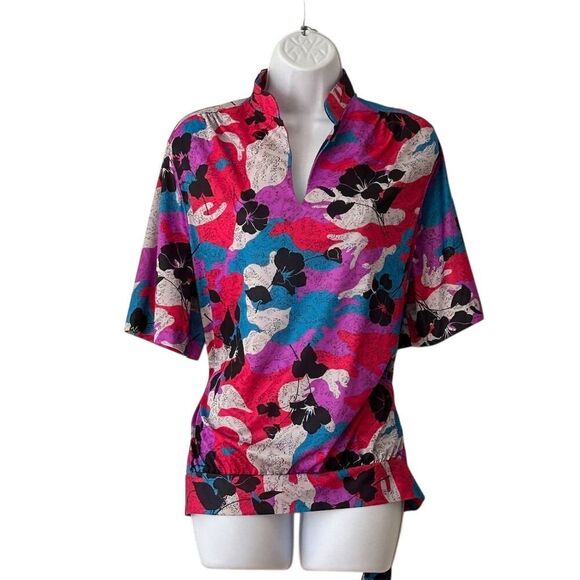 Amy Lynn Tops - Amy Lynn Women's Floral Blouse Size 42 Collared Short Sleeve Casual